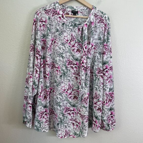 Torrid Womens Plus 4X Floral Long Sleeve Blouse Side Tie Neckline Shirt Top - Picture 2 of 9